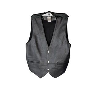 Men's Vintage TKO Black Leather Rocker Motorcycle Vest W/Pockets Lined Size M